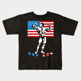 4th of July American Flag USA Dad Muscle Kids T-Shirt